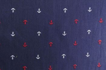 Deadstock 100% Cotton Poplin Digital Anchor Print - Navy