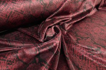 Ex Hobbs Deadstock Luxury Plush Stretch Glass Velour Snakeskin Print - Claret