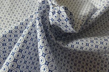 IT-DD196 Deadstock 100% Cotton Digital Octagon Motif Print - Navy/White