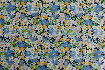 Deadstock 100% Cotton Poplin Digital Floral Print - Cornflower Blue/Shamrock Green