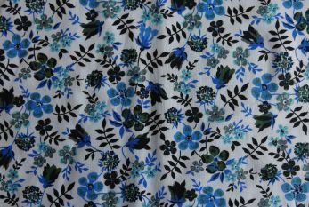 Deadstock 100% Cotton Poplin Digital Floral Print - Azure