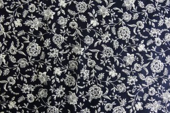 Deadstock 100% Cotton Poplin Digital Trailing Floral Print - Navy/Ivory