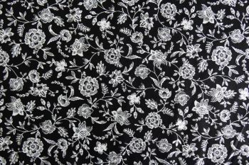 Deadstock 100% Cotton Poplin Digital Trailing Floral Print - Black/Ivory