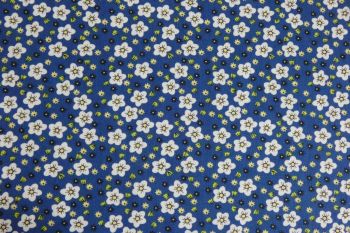 Deadstock 100% Cotton Poplin Digital Floral Print - Cobalt