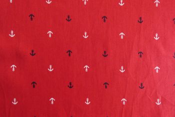 Deadstock 100% Cotton Poplin Digital Anchor Print - Red