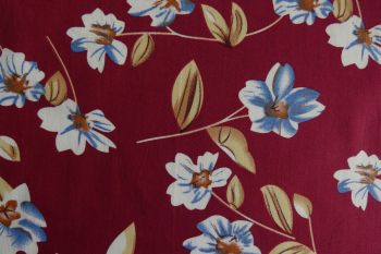 Deadstock 100% Cotton Poplin Digital Large Floral Print - Burgundy