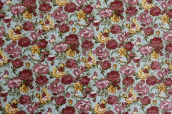 Deadstock 100% Cotton Poplin Digital Floral Print - Sky Blue/Old Rose