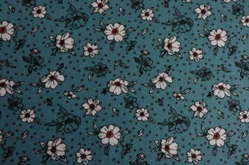 Deadstock 100% Viscose Digital Floral Print - Turquoise