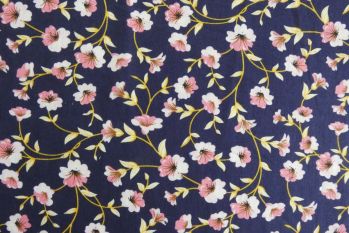 Deadstock 100% Cotton Poplin Digital Trailing Floral Print - Dark Purple/Gold