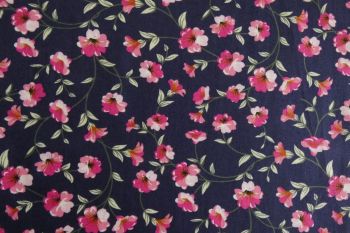 Deadstock 100% Cotton Poplin Digital Trailing Floral Print - Dark Purple/Olive