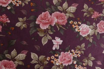 Deadstock 100% Cotton Poplin Digital Classic Rose Print - Burgundy