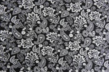 Deadstock 100% Cotton Poplin Digital Ditsy Paisley Print - Black