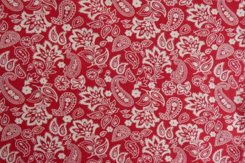 Deadstock 100% Cotton Poplin Digital Ditsy Paisley Print - Red