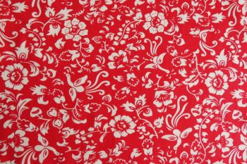 Deadstock 100% Cotton Poplin Digital Floral Print - Red/Ivory