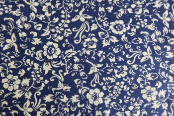 Deadstock 100% Cotton Poplin Digital Floral Print - Oxford Navy/Ivory