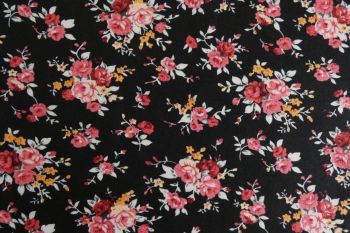 Deadstock 100% Cotton Poplin Digital Floral Bouquet Print - Black