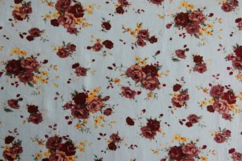 Deadstock 100% Cotton Poplin Digital Floral Bouquet Print - Sky Blue