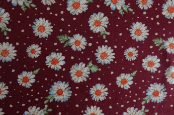 Deadstock 100% Cotton Poplin Digital Floral Gerbera Print - Wine