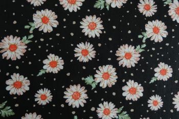 Deadstock 100% Cotton Poplin Digital Floral Gerbera Print - Black