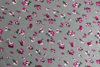 Deadstock 100% Viscose Digital Floral Print - Grey/Fuchsia