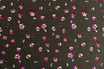 Deadstock 100% Viscose Digital Floral Print - Olive/Fuchsia