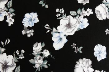 Deadstock 100% Viscose Digital Floral Print - Black/Sky