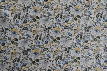 Deadstock 100% Cotton Poplin Digital Floral Print - Baby Blue/Lemon