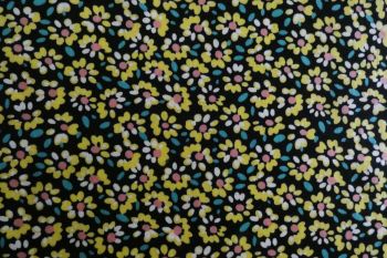 Deadstock 100% Cotton Poplin Digital Scattered Petal Print - Black