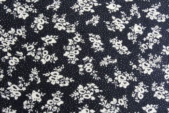 Deadstock 100% Viscose Digital Floral Print - Navy/White